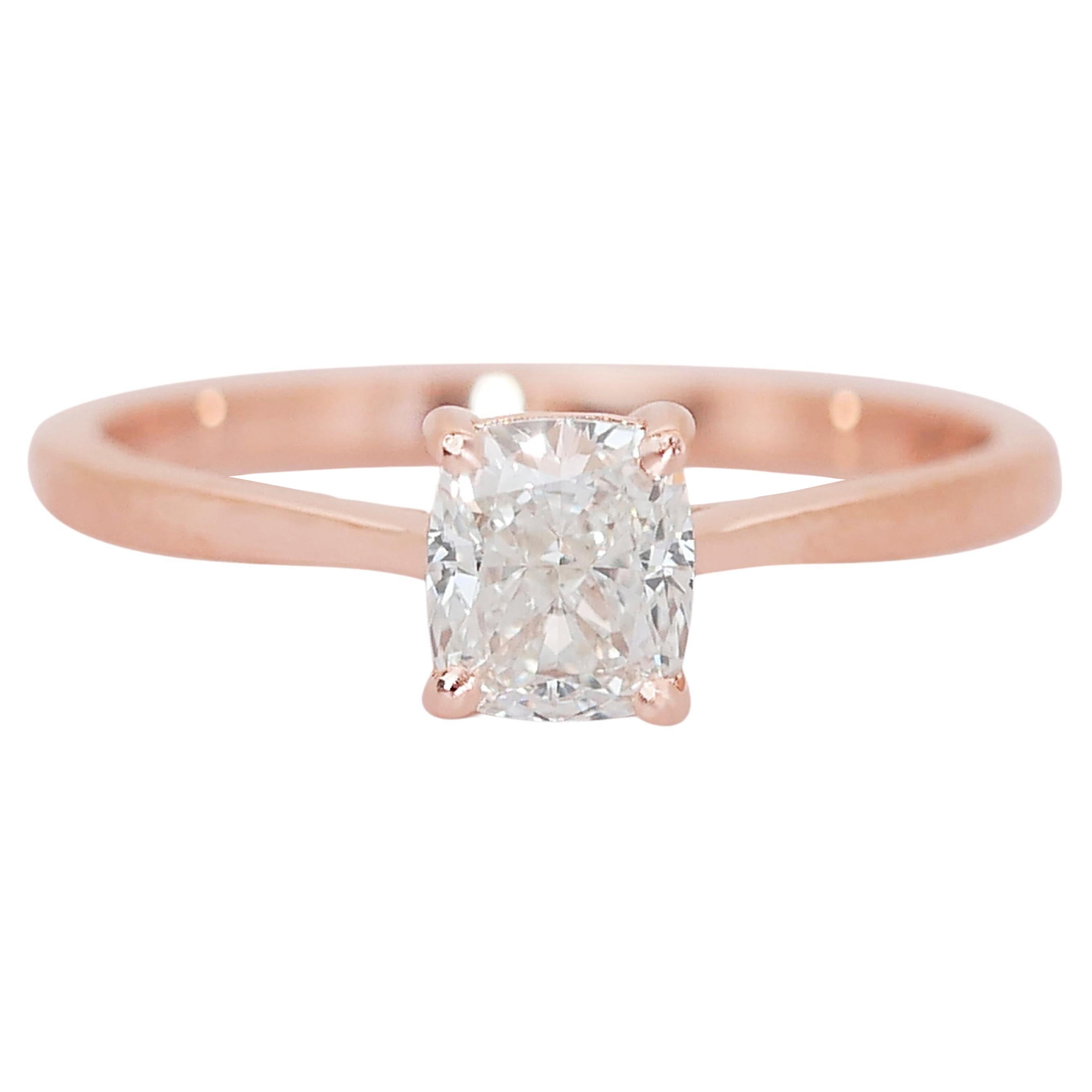 Lustrous 18K Rose Gold Solitaire Natural Diamond Ring w/1.05ct - IGI Certified For Sale