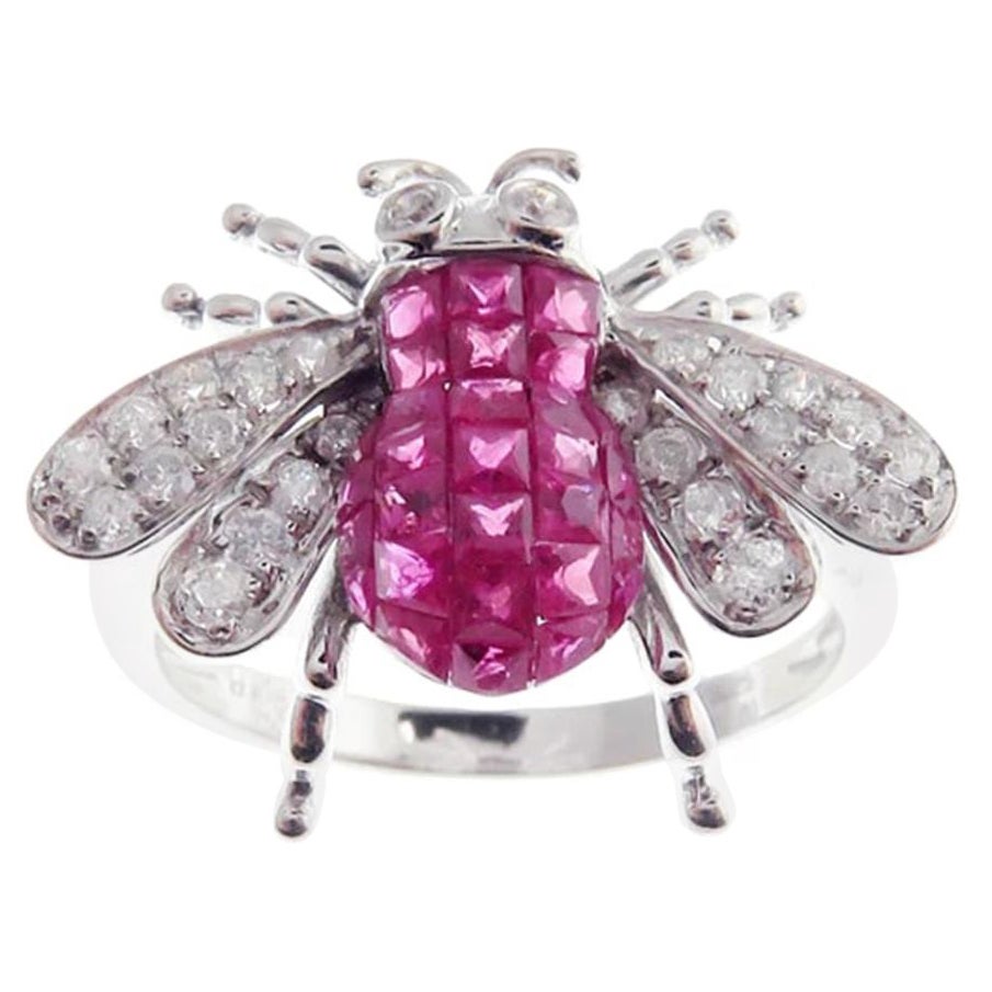 Small Ruby Invisible Bee Earring Ring Set For Sale
