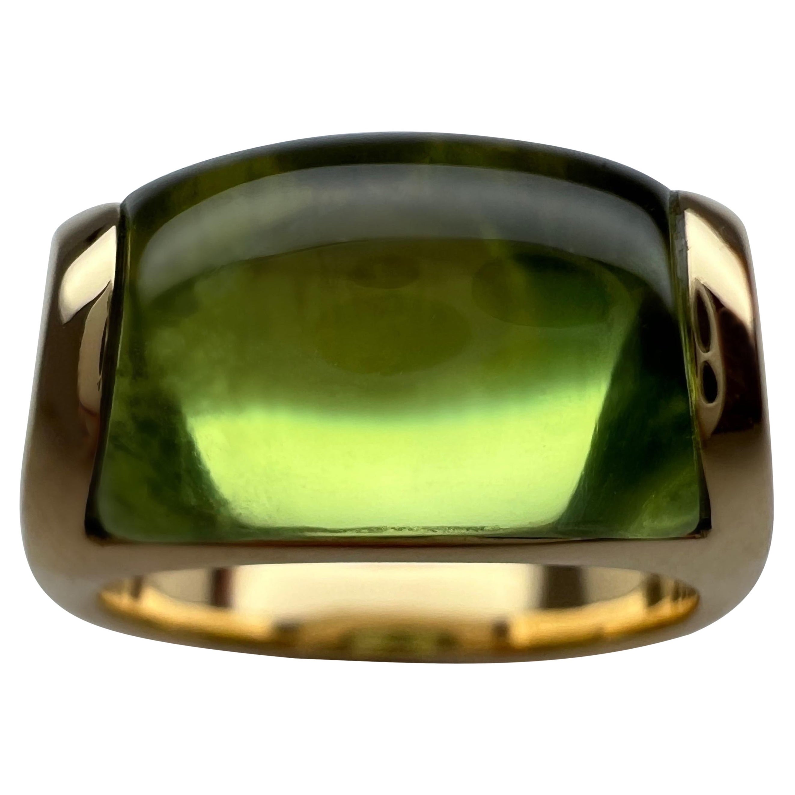 Rare Bvlgari Bulgari Tronchetto 18k Yellow Gold Green Tourmaline Ring with Box