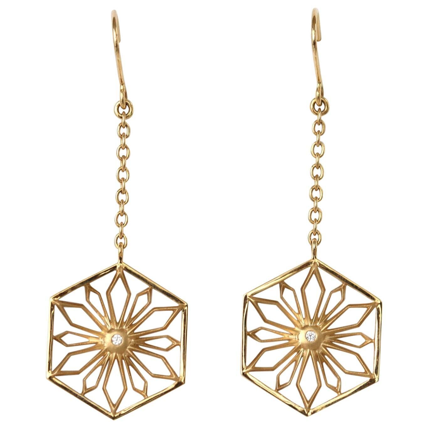 Snowflakes Honor Gold Earrings For Sale