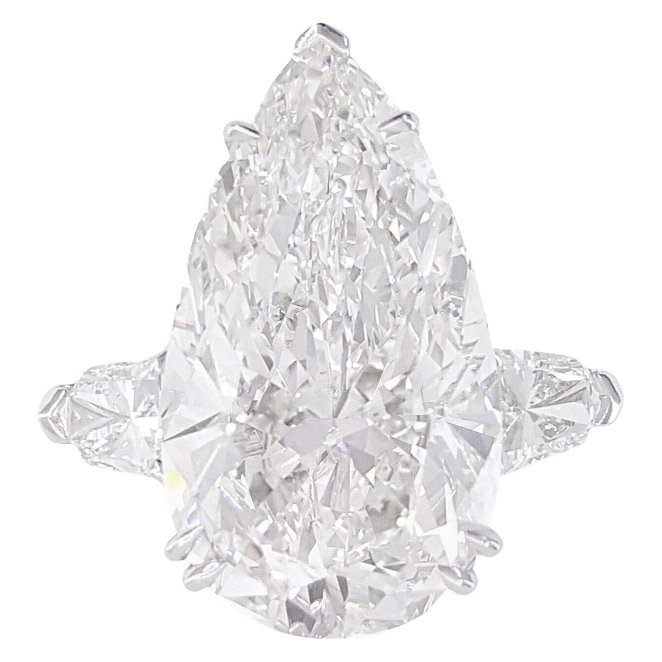 GIA Certified 3.90 Carat D Color FLAWLESS Clarity Pear Diamond Platinum Ring For Sale