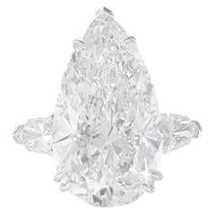 GIA Certified 3.90 Carat D Color FLAWLESS Clarity Pear Diamond Platinum Ring