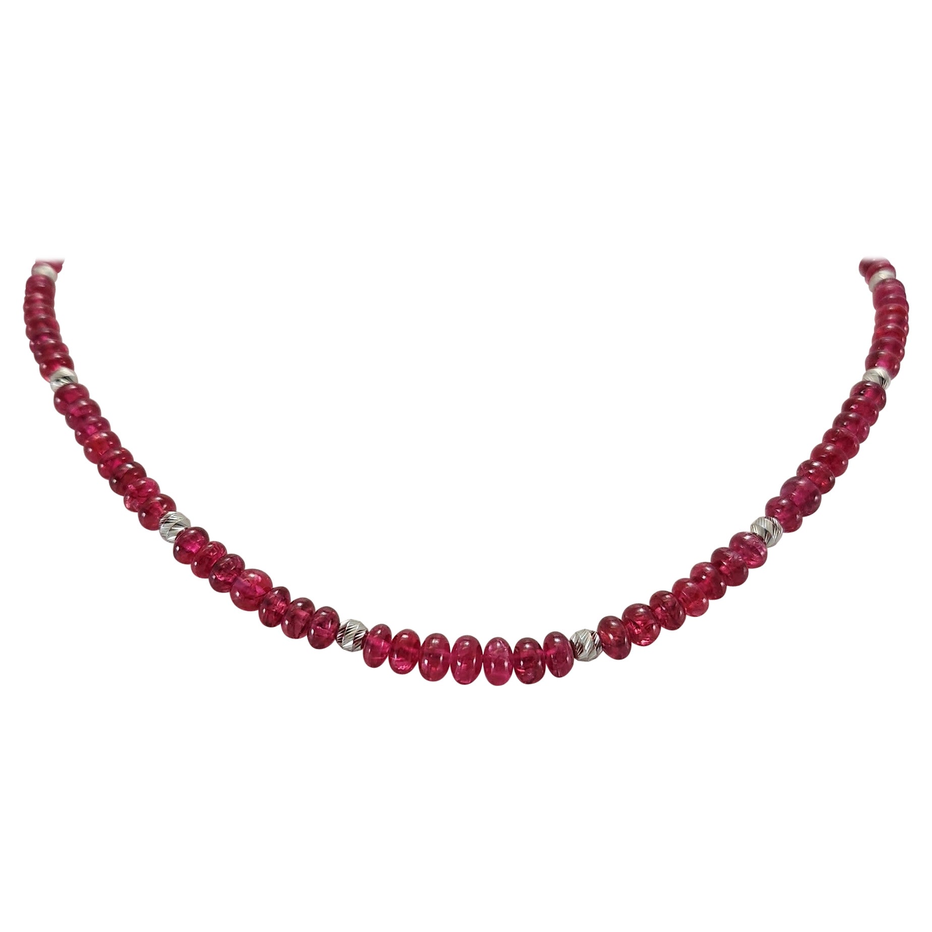 Red Spinel Rondel Beaded Necklace with 18 Carat White Gold For Sale