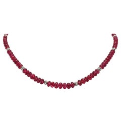 Red Spinel Rondel Beaded Necklace with 18 Carat White Gold