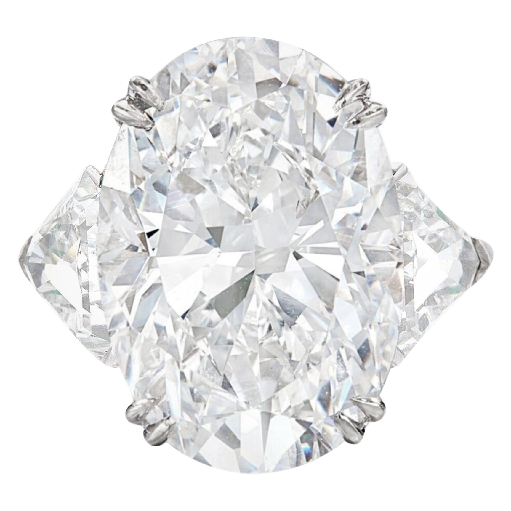 GIA Certified 4.07 Carat Oval Cut Diamond E Color with Trillion Diamond Ring