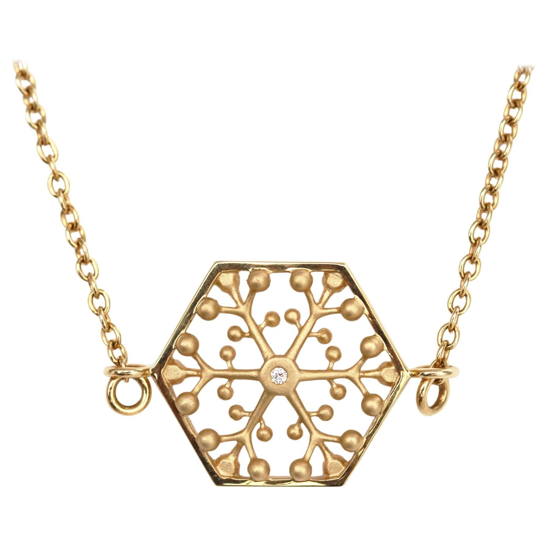 Snow Crystal 18K Gold Necklace For Sale