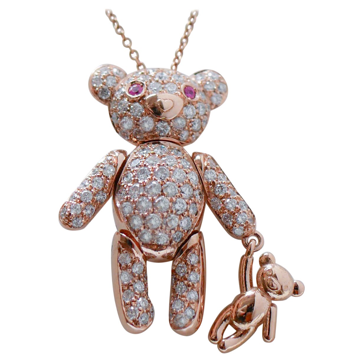 Big Teddy Rubies, Diamonds, 18 Karat Rose Gold Pendant Necklace For Sale