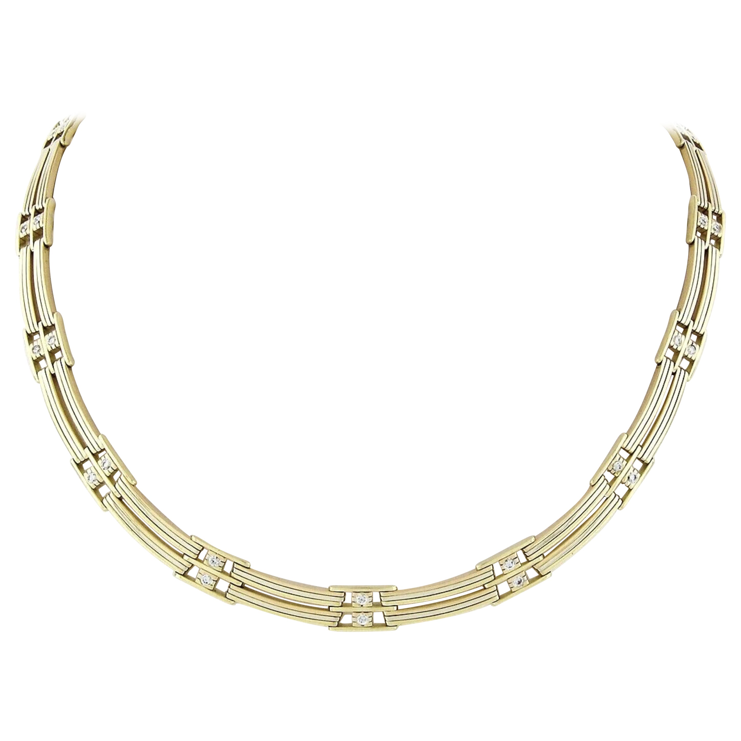 Vintage Chimento 18K Tri Color Gold 1.05ctw Diamond Collar Choker Necklace