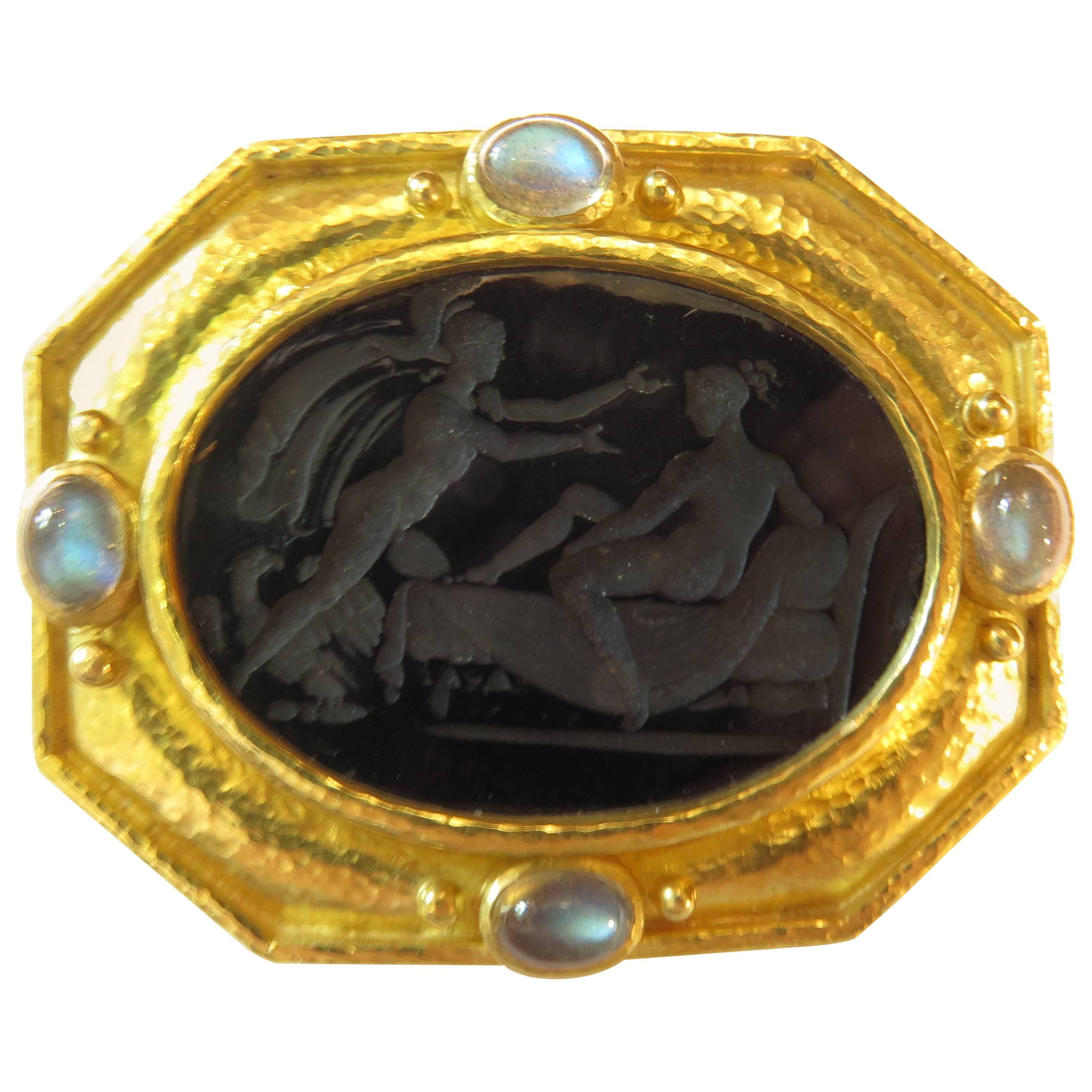 Elizabeth Locke Venetian Glass Moonstone Large Gold Pin Pendant