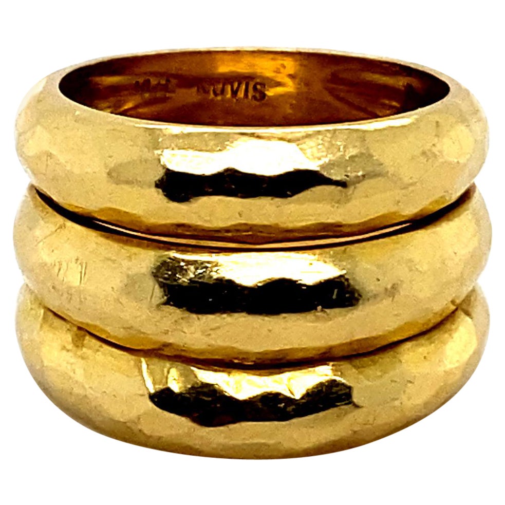 Vintage Triple Row 18 Karat Yellow Gold Ring For Sale