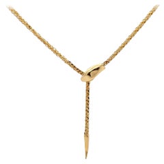 Snake Motif Adjustable Lariat Bolo Necklace 14 Karat Yellow Gold 5.6 Grams
