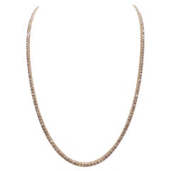 7.29 Carat Round Brilliant Cut Diamond Tennis Necklace 14 Karat Rose Gold