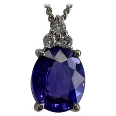 Collier pendentif en platine, saphir bleu violet non traité et diamant certifié GIA