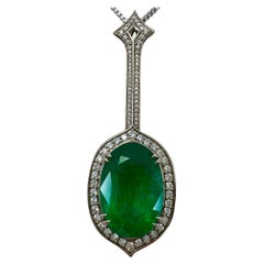 12.23ct GIA Certified RARE Russian Emerald & Diamond 18k White Gold Halo Pendant