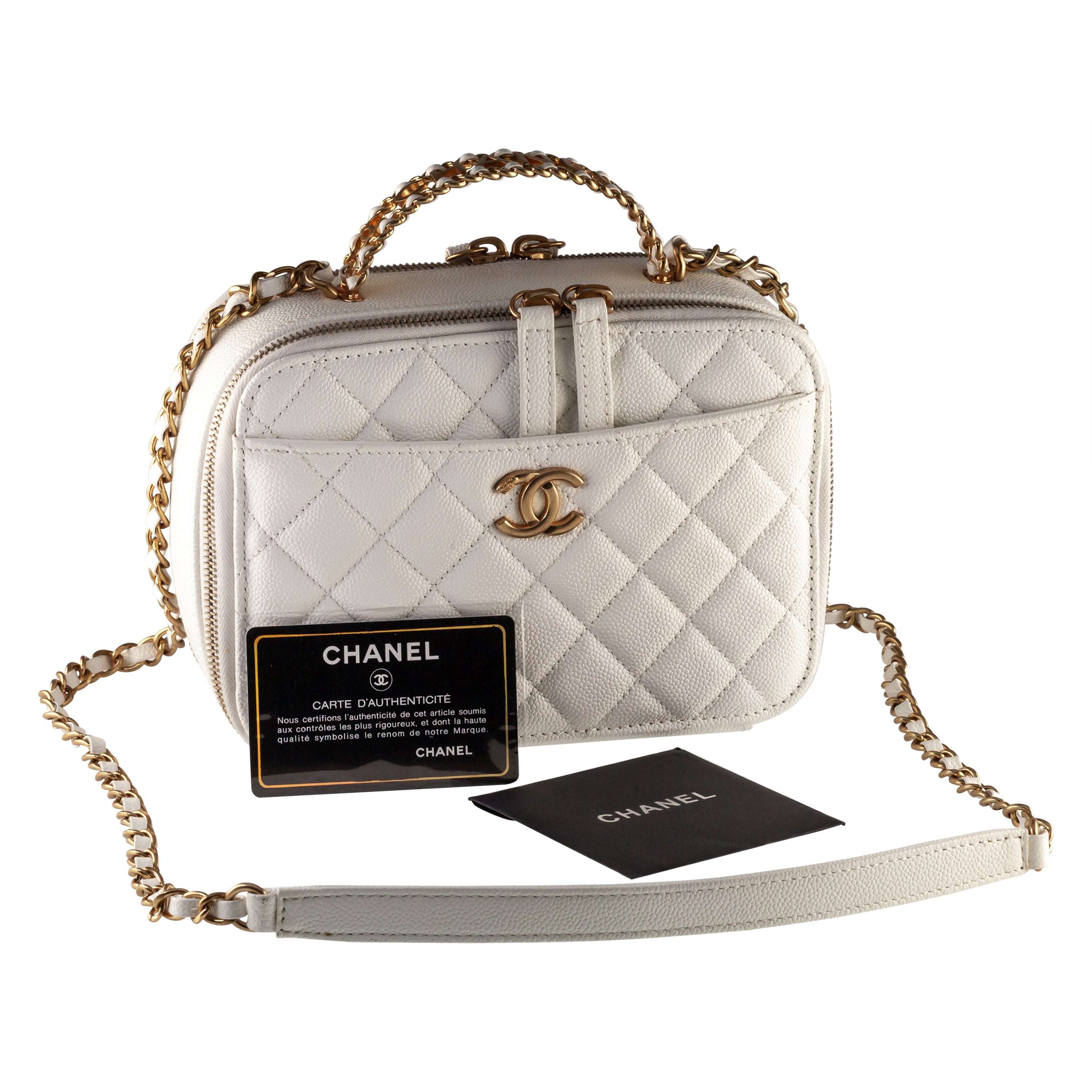 Chanel Vanity Case Pick Me Up Caviar blanc matelassé magnifique état ! en vente