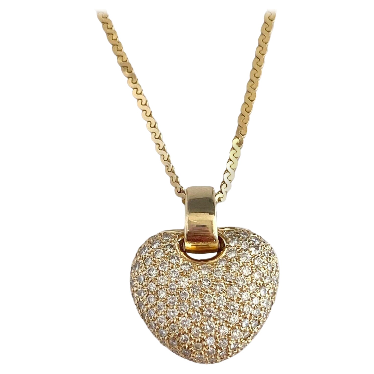 Heart Pendant with Diamonds Necklace in 14K Yellow Gold 20 INCH For Sale