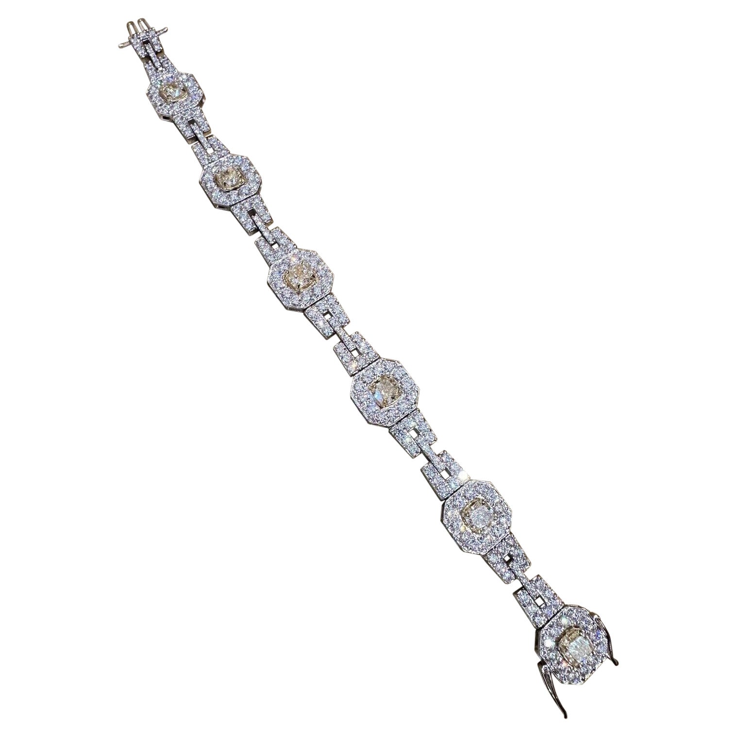 Natural Yellow and White Diamond Bracelet 15.86 carat total in 18k White Gold For Sale