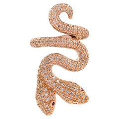 Diamond and Ruby Eye Double Headed Snake Ring in Rose Gold