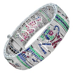 Treasures of Egypt Bracelet d'inspiration ancienne en or blanc 18 carats avec plusieurs pierres précieuses