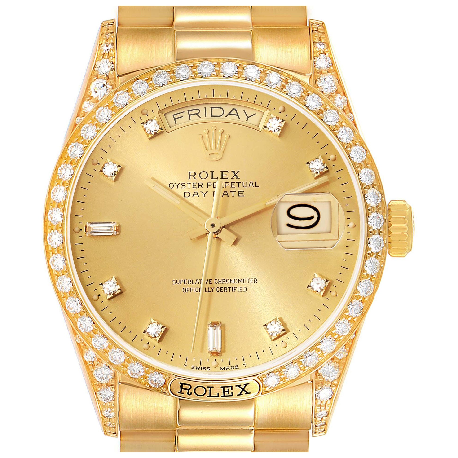 Rolex President Day-Date Yellow Gold Diamond Mens Watch 18138 For Sale