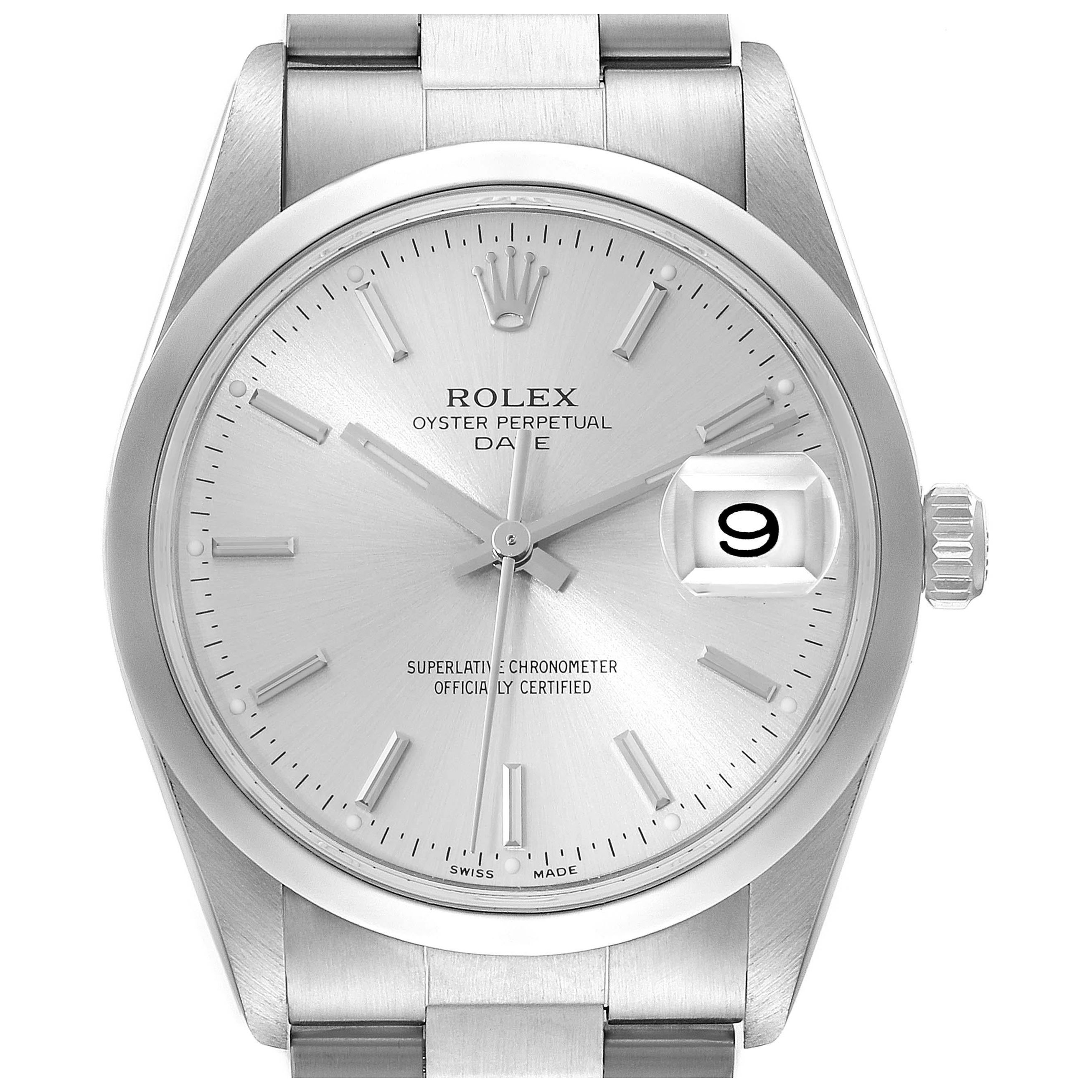 Rolex Date Silver Dial Smooth Bezel Steel Mens Watch 15200 For Sale