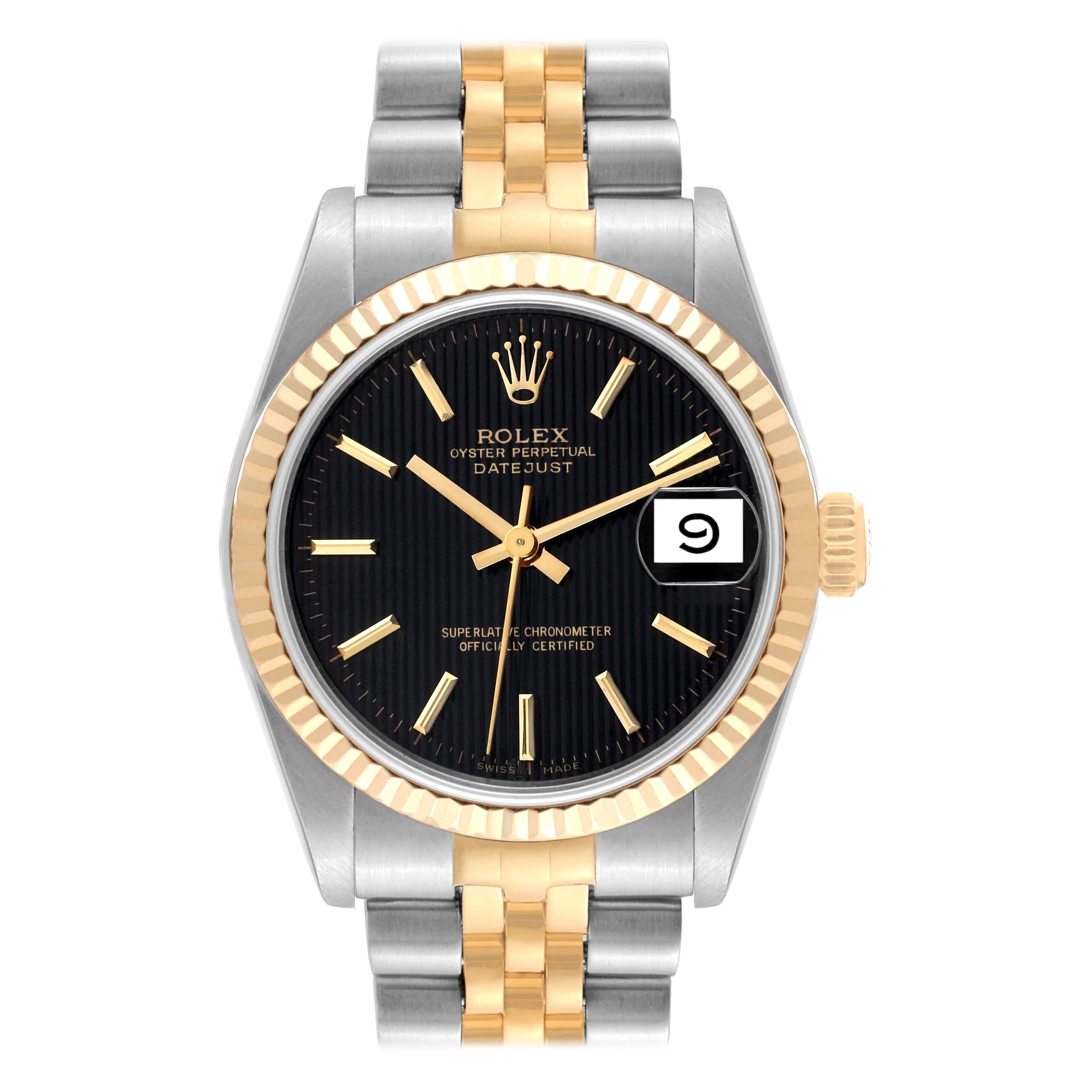 Rolex Datejust Midsize Black Tapestry Dial Steel Yellow Gold Ladies Watch 68273 For Sale