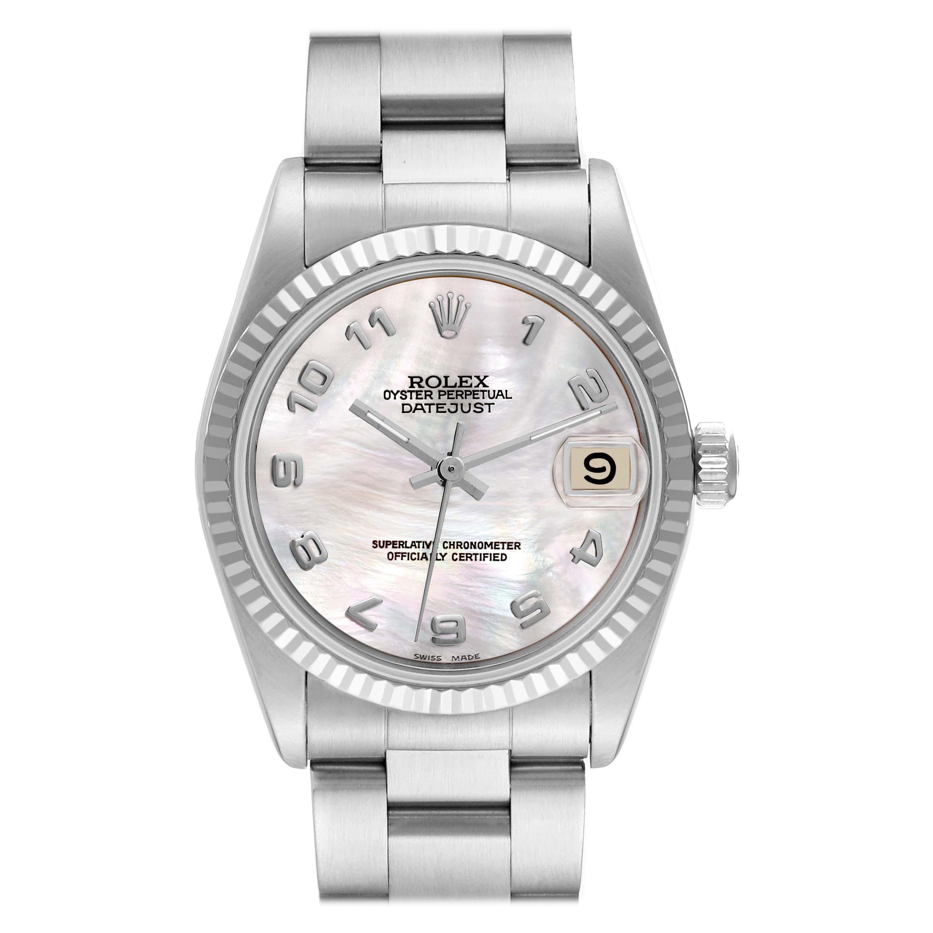 Rolex Datejust Midsize Steel White Gold Mother Of Pearl Dial Ladies Watch 68274 For Sale