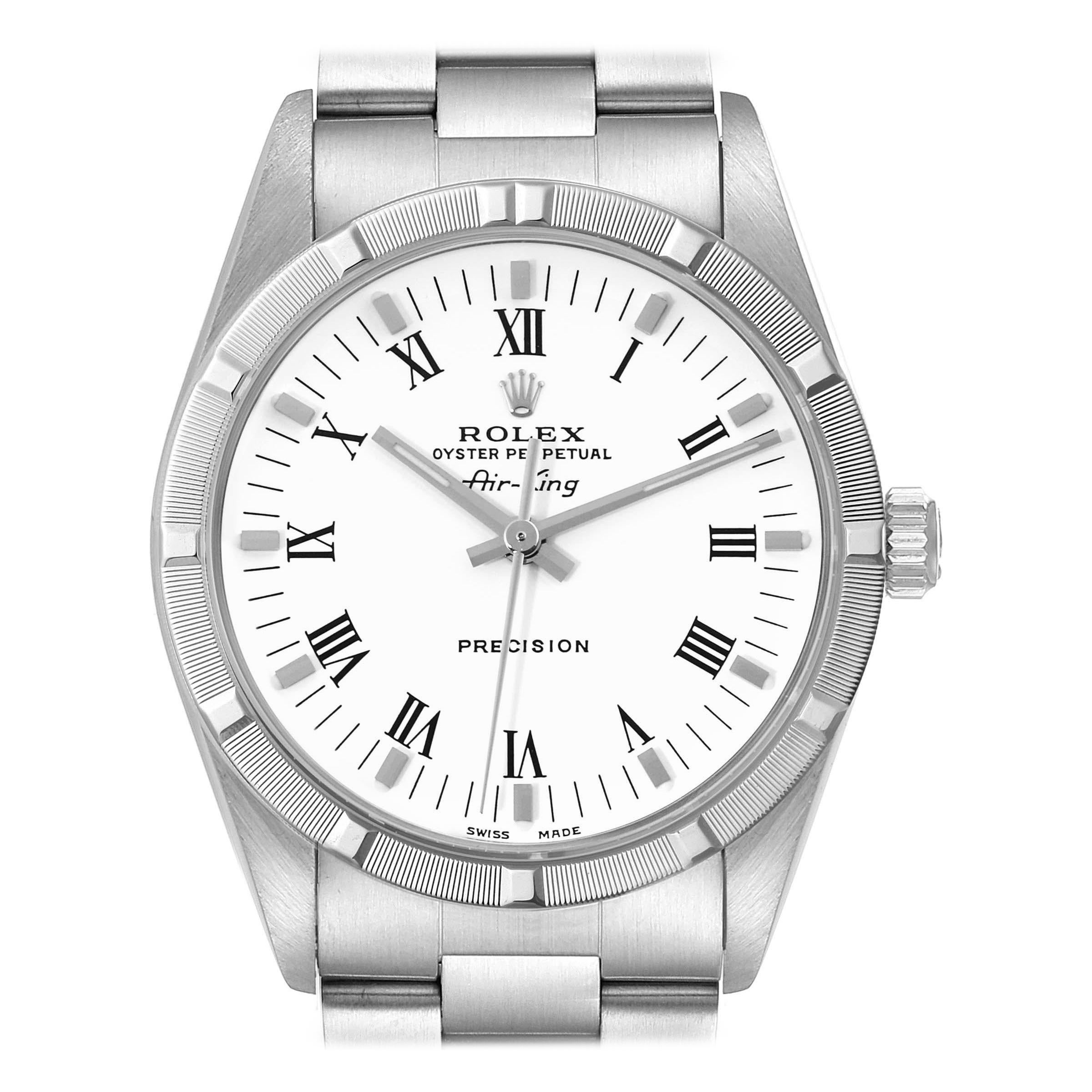 Rolex Air King 34mm White Roman Dial Steel Mens Watch 14010 For Sale