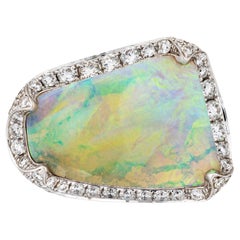 10.64ct Natural Opal Diamond Ring Estate 18k White Gold Sz 7 Fine Jewelry