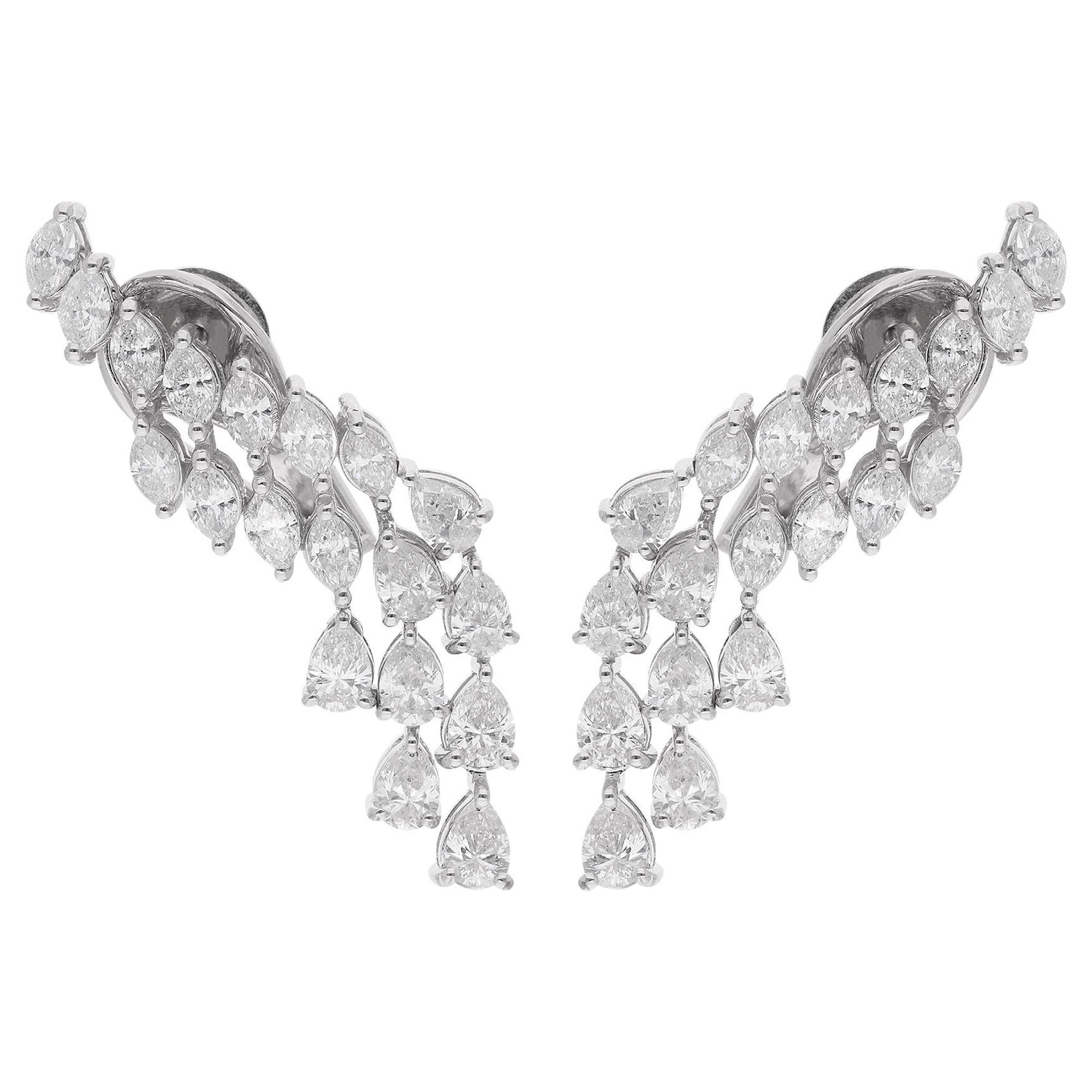 Natural 4.31 Carat Pear & Marquise Diamond Earrings 18 Karat White Gold Jewelry