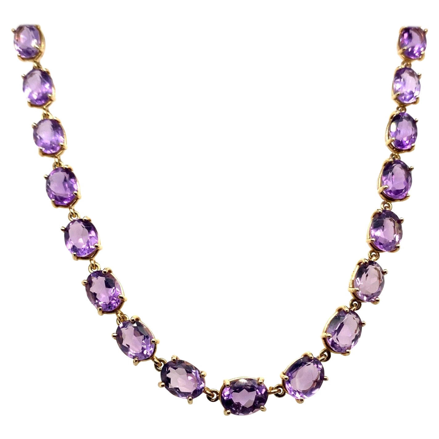 Vintage Amethyst Riviere Necklace 9 Karat Yellow Gold For Sale