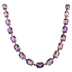 Retro Amethyst Riviere Necklace 9 Karat Yellow Gold