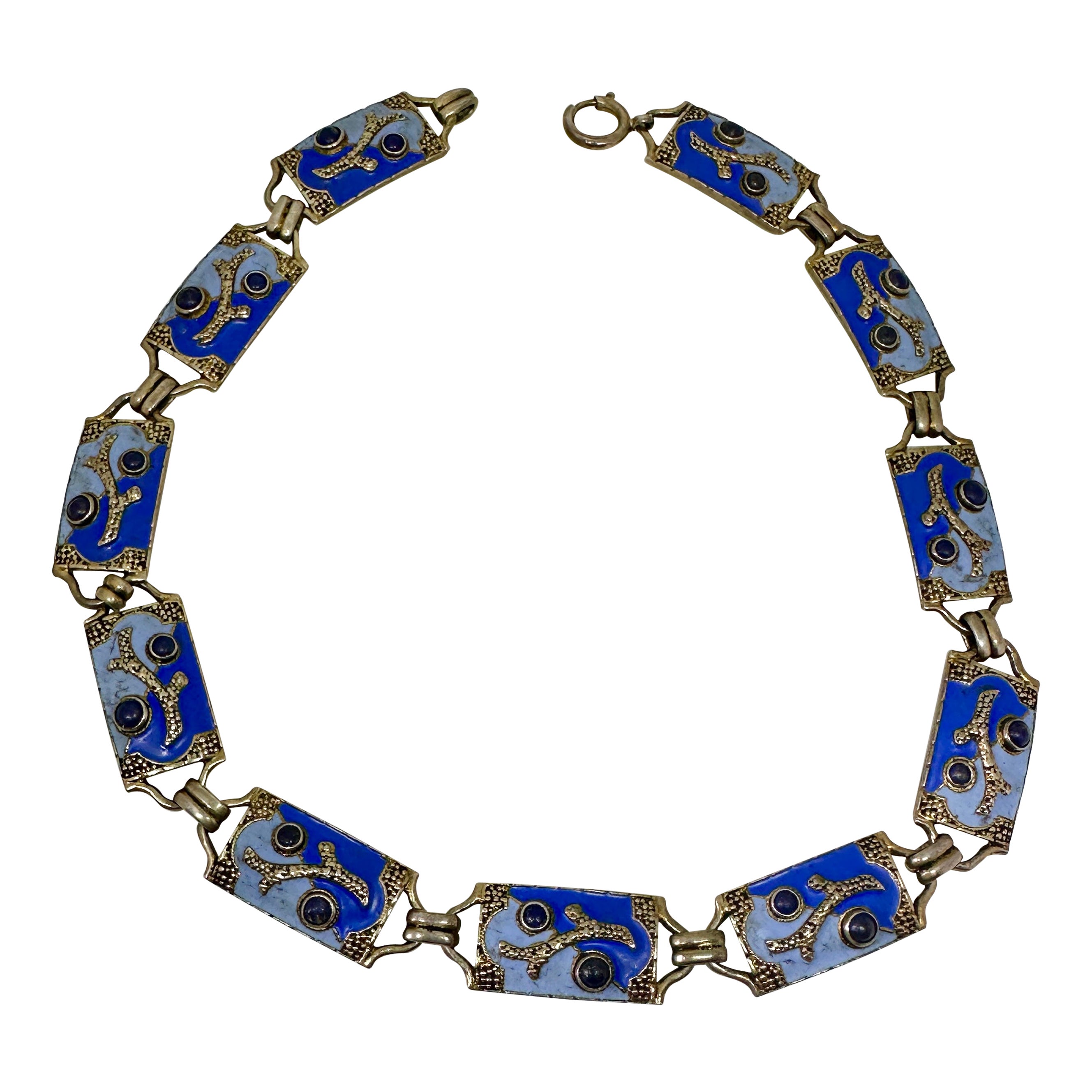 Theodor Fahrner Necklace Blue Enamel Lapis Lazuli Sea Motif Sterling Silver For Sale