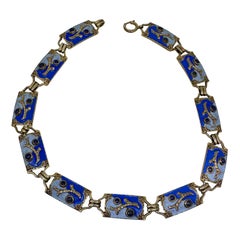 Antique Theodor Fahrner Necklace Blue Enamel Lapis Lazuli Sea Motif Sterling Silver