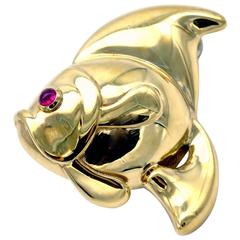 Ruby Gold Fish Brooch