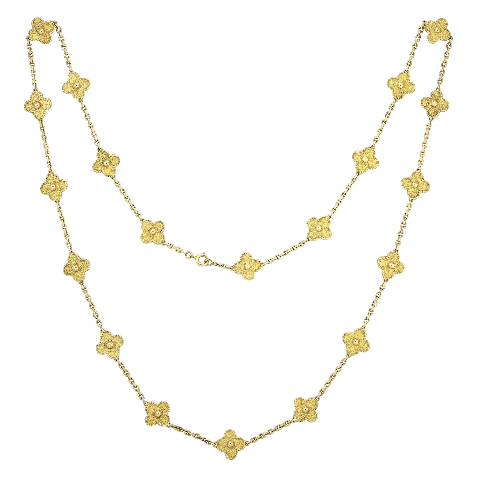 Van Cleef & Arpels 18K Yellow 20 Motif Gold Alhambra Vintage Necklace For Sale
