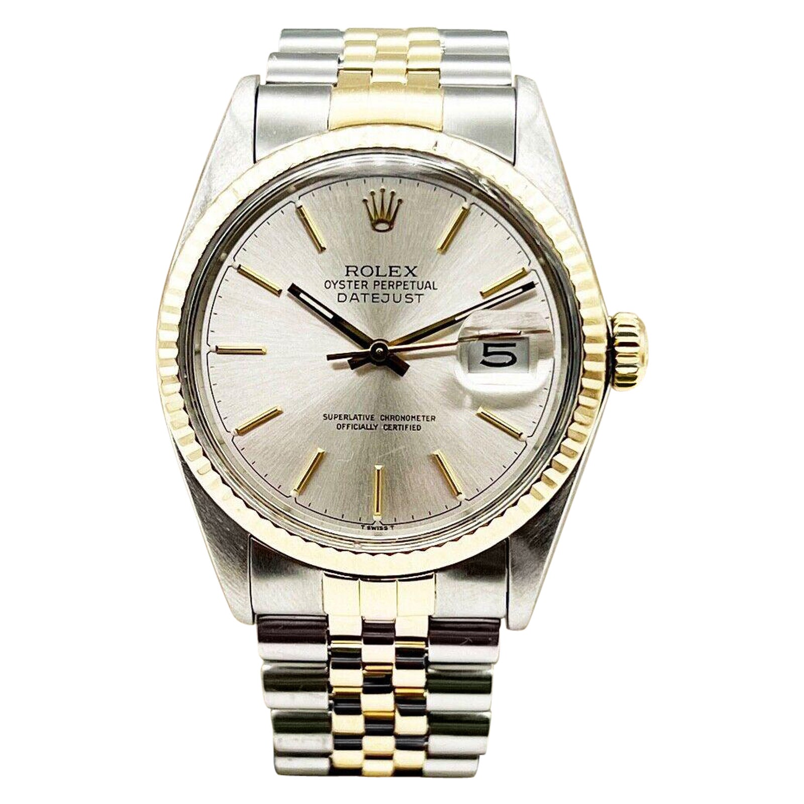 Rolex Datejust 16013 Silver Dial 18K Yellow Gold Stainless Steel For Sale