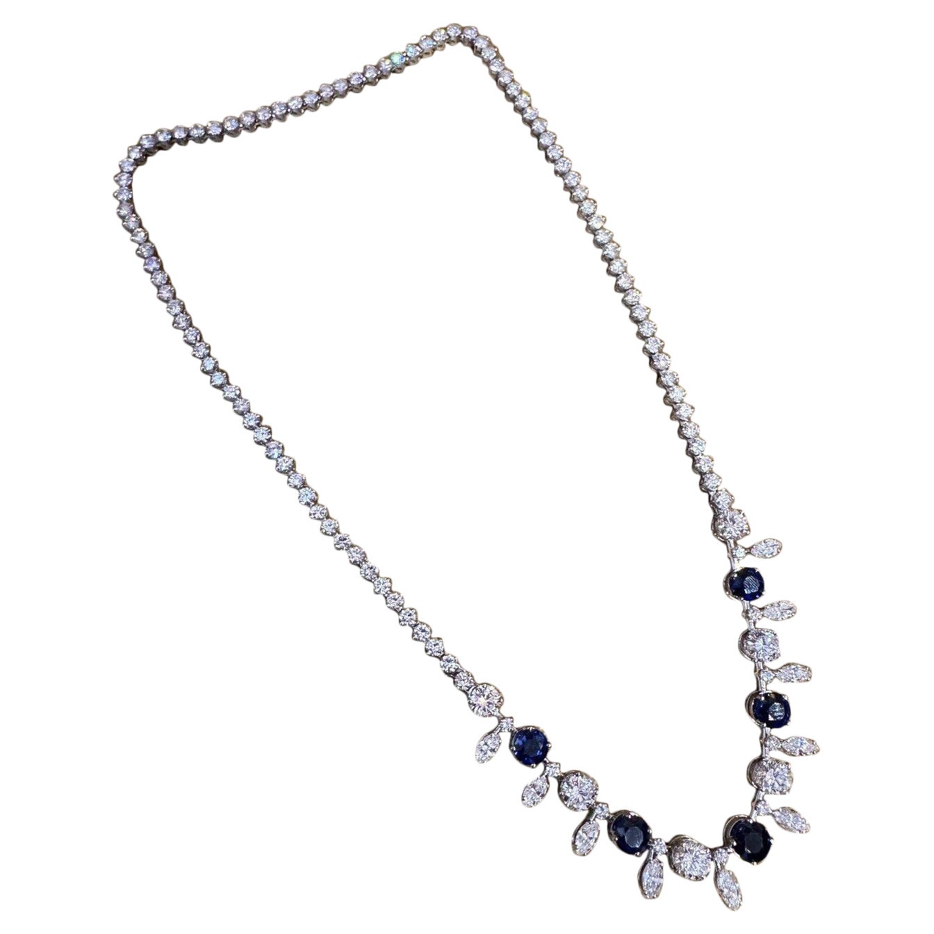 Vintage Sapphire and Diamond Choker Necklace in Platinum and 18k White Gold For Sale