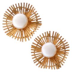 Modernist Pearl and Gold Sunburst Earrings