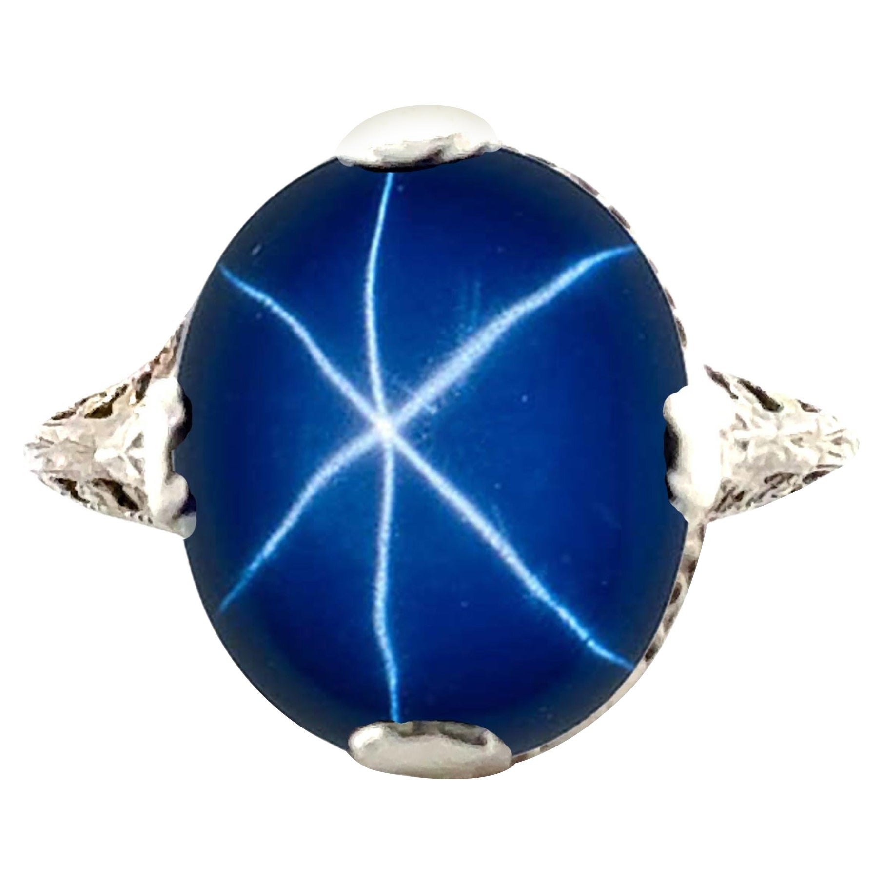 Art Deco Blue Linde Star Sapphire Ring 8.80ct Original 1930's Antique 18K