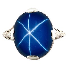 Art Deco Blue Linde Star Sapphire Ring 8.80ct Original 1930's Antique 18K