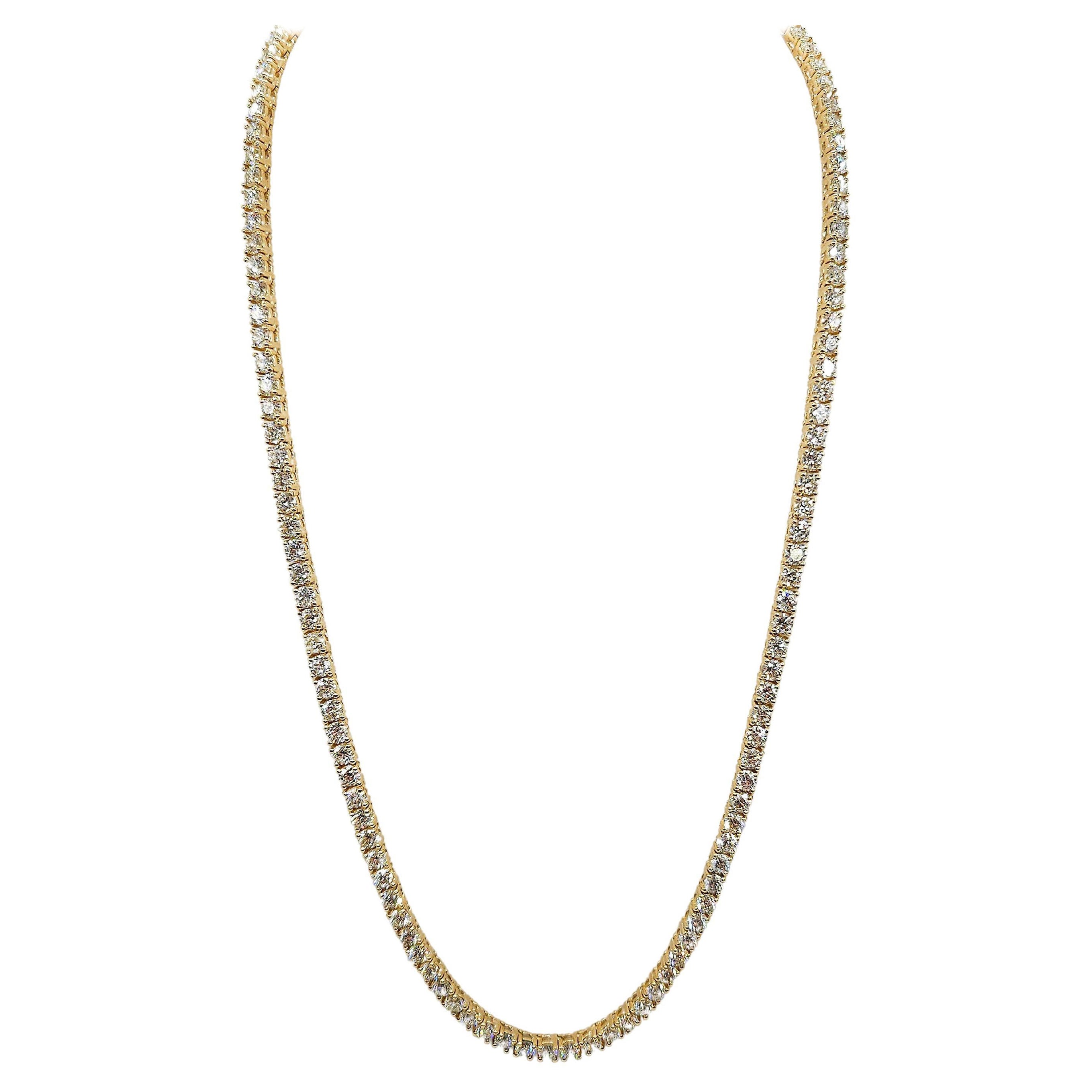 22.35 Carat Brilliant Cut Diamond Tennis Necklace 14 Karat Yellow Gold 20'' For Sale