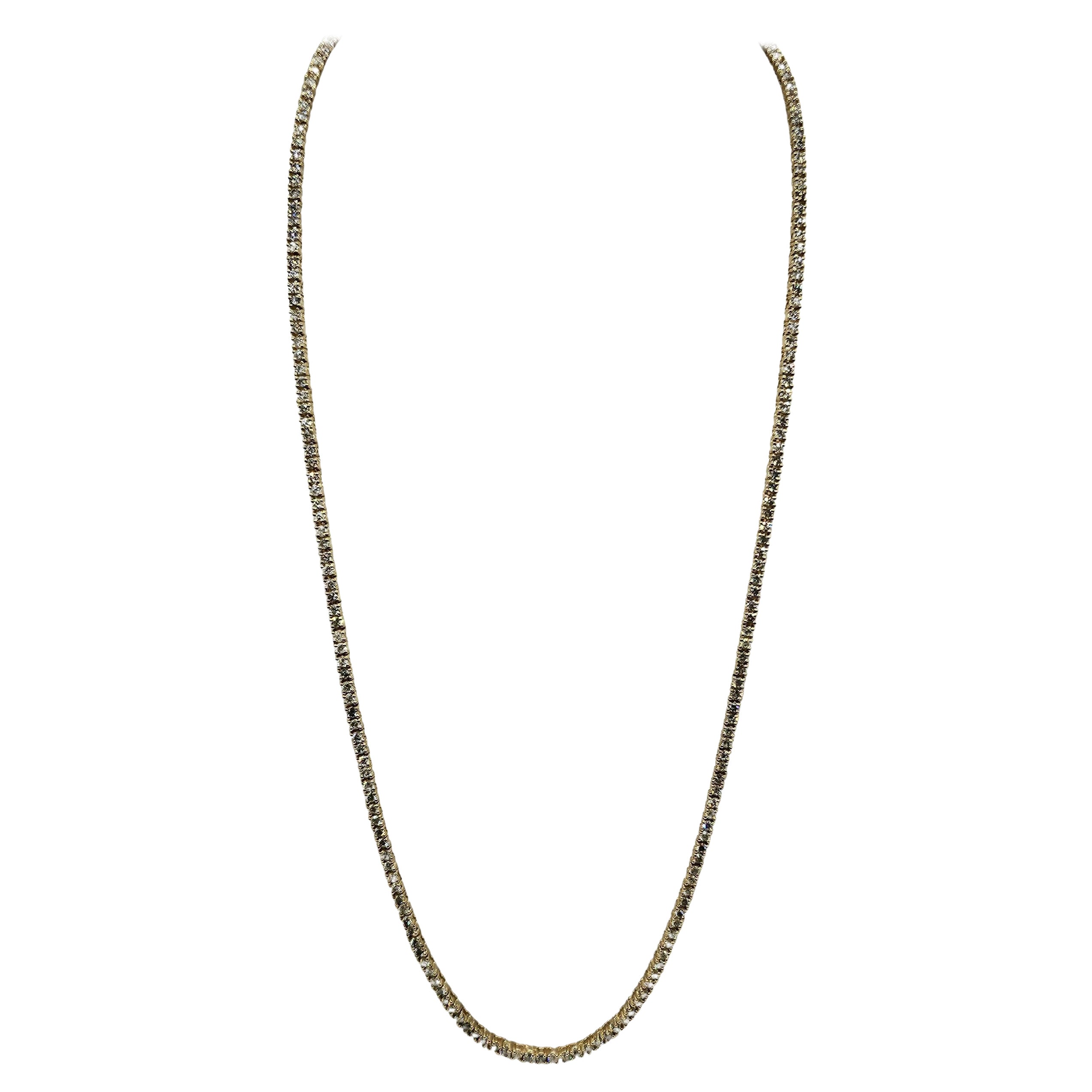8.83 Carat Brilliante Cut Diamond Tennis Necklace 14 Karat yellow Gold 22'' 22
