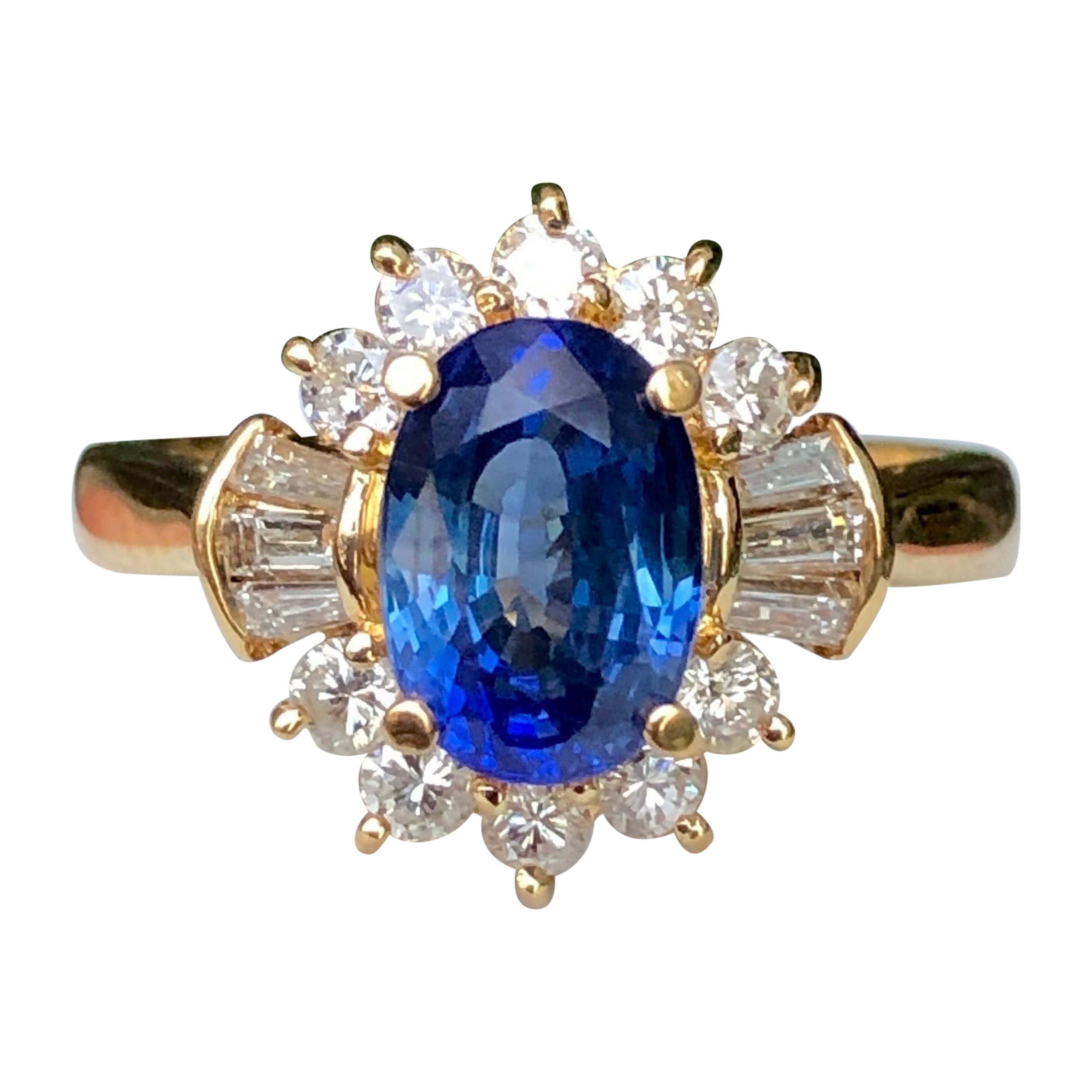  Sapphire Ceylon Diamond Ring 18K Gold 