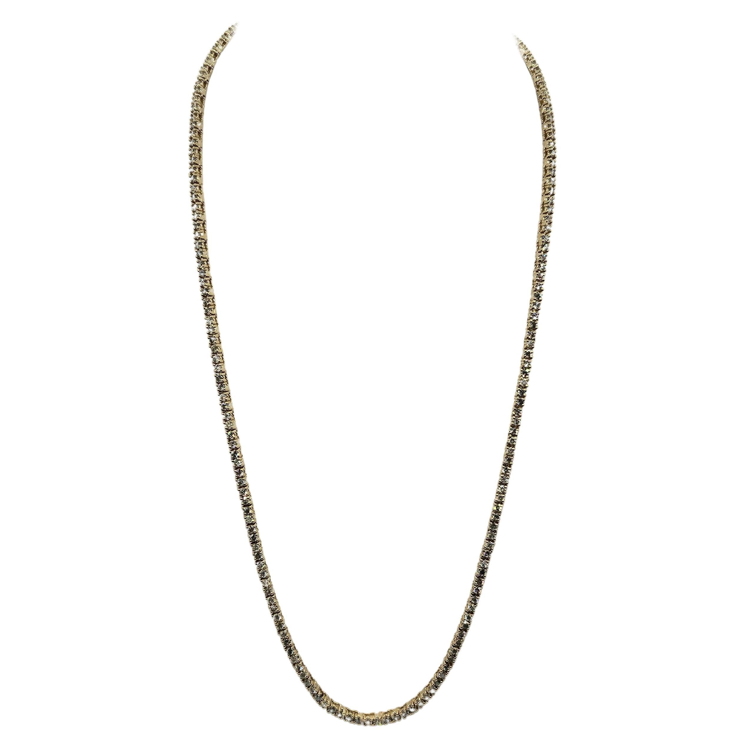 8.05 Carat Brilliant Cut Diamond Tennis Necklace 14 Karat yellow Gold 20'' For Sale