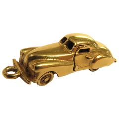 Moveable Gold Car Charm Pendant Doors Open and Wheels Turn