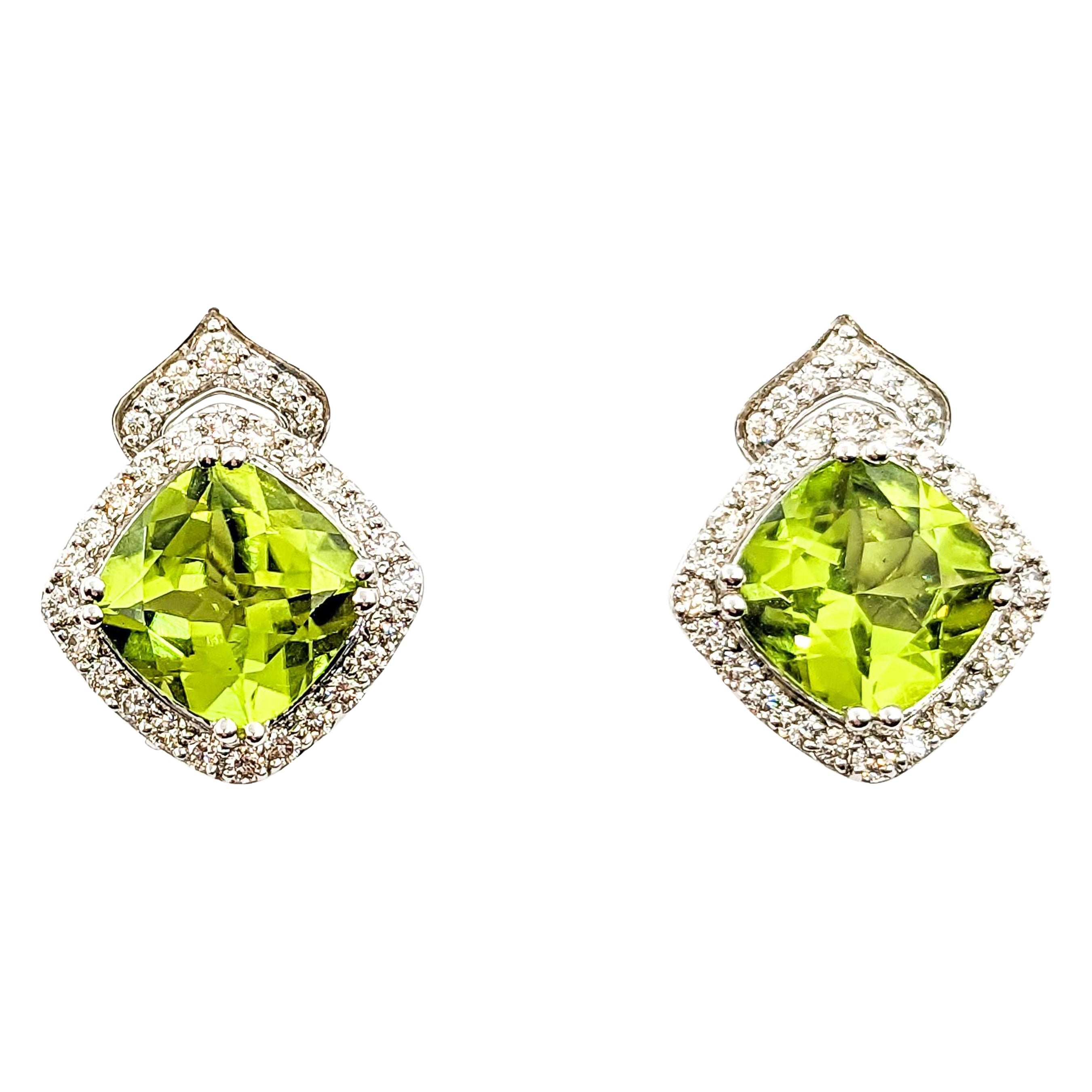 4.25ctw Peridot & Diamond Stud earrings In White Gold For Sale