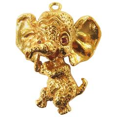 Ruser Elephant Gold Pendant Charm With Ruby Eyes