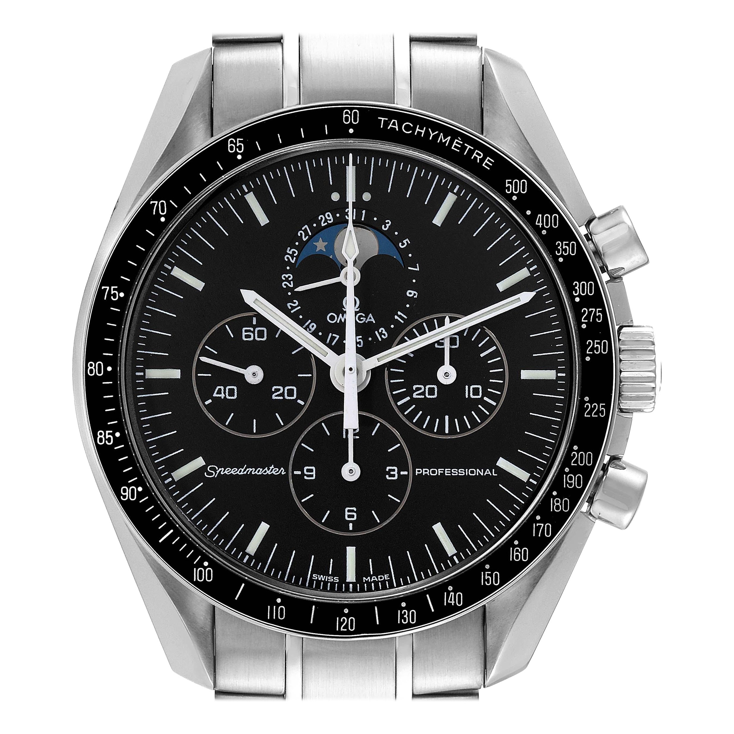 Omega Speedmaster Professional Moonwatch Moonphase Steel Mens Watch Box Card For Sale