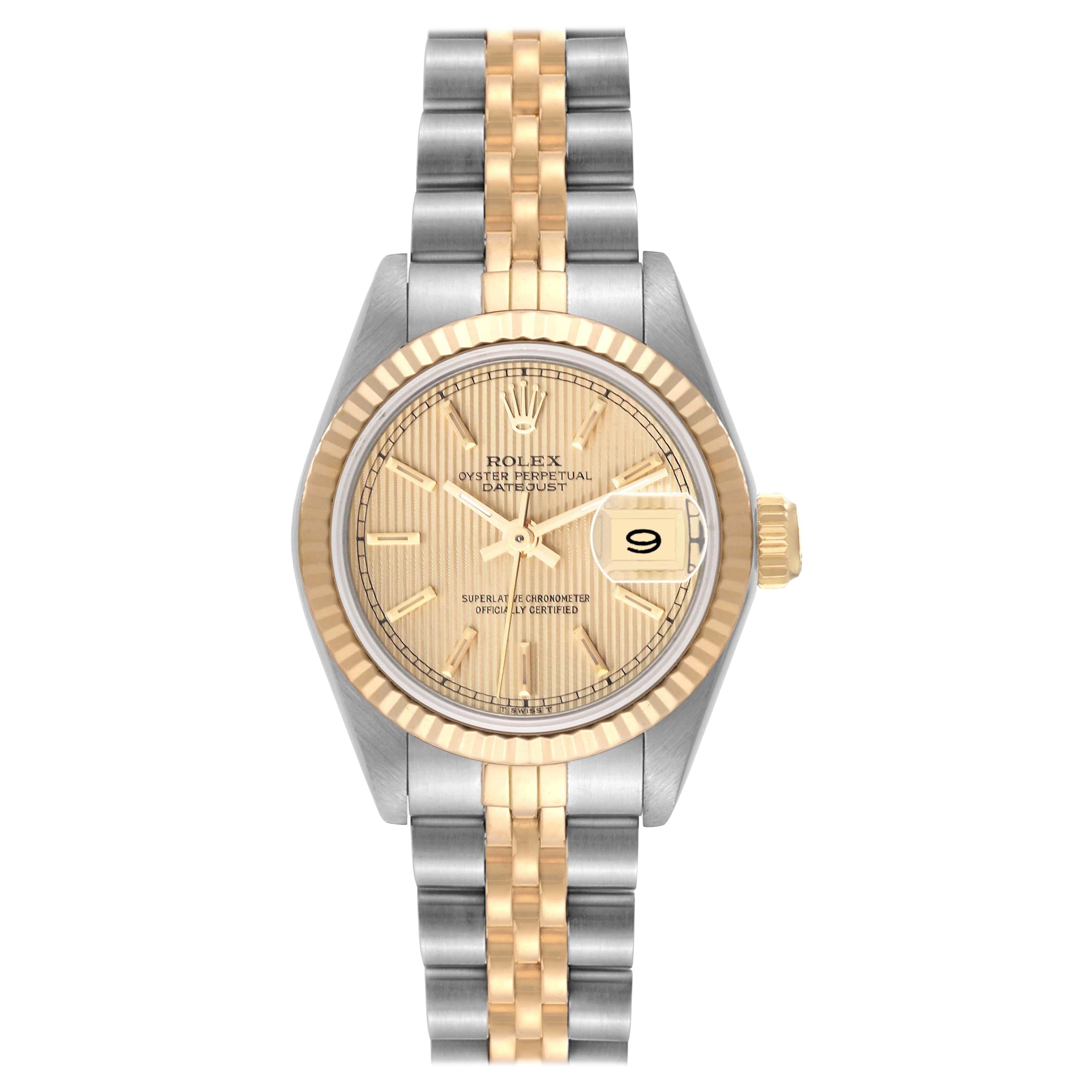 Rolex Montre Datejust en acier, or jaune et cadran tapisserie pour femmes 69173